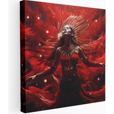 Popcas Kırmızı Kızılderili Dansçı Sürreal Sanat ile Rüya Benzeri Manzara Kanvas Tablo