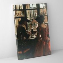 Popcas Masa Başında Kadın ve Erkek Desenli Johannes Vermeer Esintili Kanvas Tablo