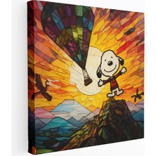 Popcas Snoopy Günbatımı Vitray Sanatı Günbatımı Gökyüzü Dekoratif Kanvas Tablo