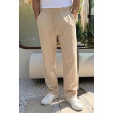 Livio Ferri Balve %100 Pamuk Baggy Müslin Kumaş Erkek Pantolon Bağcıklı Lastikli Bel Yazlık Pantolon
