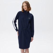 Lacoste Kadın Loose Fit Uzun Kollu Dik Yaka Baskılı Lacivert Elbise