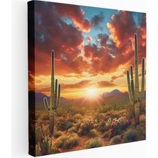 Popcas Güneybatı Saguaro Günbatımı Gökyüzü ve Saguaro Kaktüsleri Temalı Kanvas Tablo