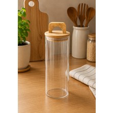 YDGR Bambu Kapaklı Cam Baharatlık Kavanozu | Çay Kahve Şeker ve Baharat Saklama Kavanozu 1800 ml