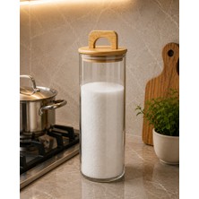 YDGR Bambu Kapaklı Cam Baharatlık Kavanozu | Çay Kahve Şeker ve Baharat Saklama Kavanozu 1400 ml