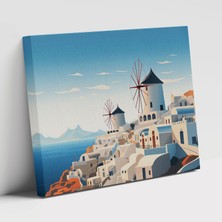 Popcas Santorini Rüzgar Değirmenleri Minimalist Kompozisyon ile Ideal Seçim Duvar Tablosu