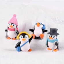 Himi Pasta Süsleri 4'lü Penguen Plastik Minyatür Figür Karakter Oyuncakları Evcilik Küçük Minik Oyuncaklar
