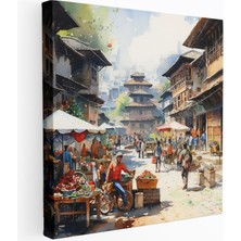 Popcas Köy Klasik Sanat Köy Pazar Meydanı Kanvas Duvar Tablosu