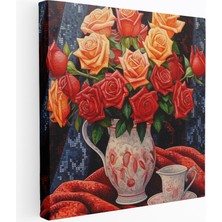 Popcas Noktalama Tekniğiyle Gül Desenli Modern Sanat Kanvas Tablo