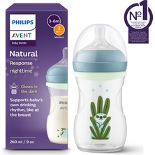 Philips Avent Doğal Tepkili Biberon, 260 ml ,orta Akışlı Emzik Ucu (Akış 3), Karanlıkta Parlar, Uykucu Tembel Hayvan Desenli, SCY903/81