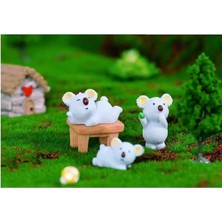 Himi Pasta Süsleri 3'lü Koala ve Masa Plastik Minyatür Figür Karakter Oyuncakları Evcilik Küçük Minik Oyuncaklar