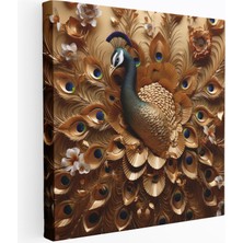Popcas Parıldayan Şampanya Altın Renk Tonlu Tavus Kuşu Shining Wall Decoration Dekoratif Kanvas Tablo