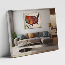 Popcas Amerika Birle Devletleri Retro Modern Sanat Haritası Kanvas Duvar Tablosu