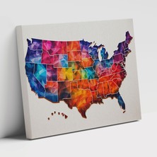 Popcas Amerika Birle Devletleri Geometrik Baskı Amerika Birle Devletleri Haritası Dekoratif Kanvas Tablo
