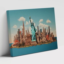 Popcas Kolaj Fotoğraf Amerika Birle Devletleri Ikonik Turistik Yerler Harita Üzerinde Duvar Tablosu