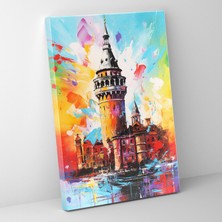 Popcas Galata Kulesi Modern Sanat Dinamik Fırça Darbeleri Kanvas Duvar Tablosu
