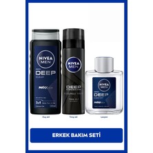 Nivea MEN Erkek Deep Dimension Duş Jeli 500ml, Tıraş Jeli 200ml ve Tıraş Sonrası Losyon 100ml, Bakım Seti