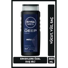 Nivea MEN Erkek Deep Clean Banyo Ve Duş Jeli 500ml, Vücut Saç Yüz, Erkeksi Koku, Derinlemesine Temizlik