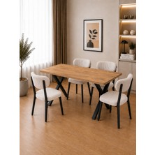 Bambeds Mobilya 60X120 Yemek Masası Mutfak Masası 4 Kişilik Masa Sandalye Takımı Krem Elma Sandalye