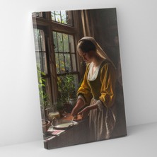 Popcas Süt Döken Kadın Johannes Vermeer Temalı Çağdaş Duvar Tablosu