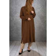 P.N.R Penye Rahat Kalıp Oversize Viscon Uzun Tunik Taba