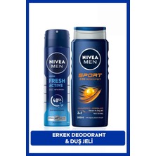 Nivea MEN Erkek Sprey Deodorant Fresh Active 150ml ve Sport Duş Jeli 500ml, Erkeksi Koku, Alüminyumsuz