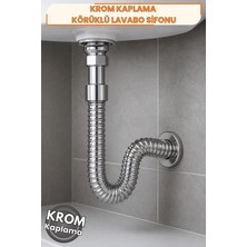 Nublado Krom Kaplama Plastik Körüklü Lavabo Sifonu 33-80 cm Uzayabilir, Krom Görünümlü Esnek Evye Gider Borusu, 7 cm Süzgeçli Kolay Montajlı Yerli Üretim Mutfak ve Banyo Sifonu