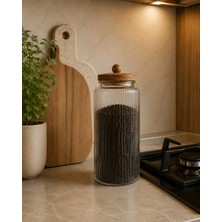 YDGR Akasya Ahşap Kapaklı Cam Kavanoz Mutfak Erzak Kahve Çay Şeker Saklama Kavanozu 10X20 cm