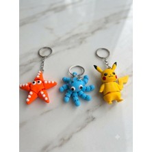Yk 3D Store 3'lü Set Eklemeli Hareketli 3D Tasarım Anahtarlık (Deniz Yıldızı, Ahtapot ve Sevimli Kedi Figürlü)