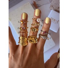 Rhea Jewelry Kadın Ayarlanabilir Yüzük Taşlı Gold & Silver Minimal Bijuteri Yüzük Modelleri