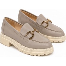 Butik Noble Shoes Hakiki Deri Vizon Renk Kadın Loafer Ayakkabı