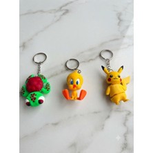 Yk 3D Store 3'lü Set Eklemeli Hareketli 3D Tasarım Anahtarlık (Kaplumbağa, Kuş ve Sevimli Fare/karakter Figürlü)
