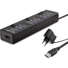 Die Grup USB Hub 10*usb 1m Siyah ( Güç Adaptörlü) HDX7005