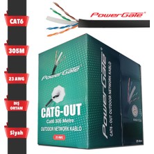 Shopwave Powergate Cat6-Out-Cca, Outdoor (Dış Mekan), Polietilen, 23AWG 0.57MM, Utp, Cat6, Cca Kablo, 305M, Siyah