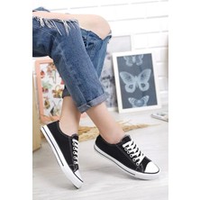 Shopwave KN103 - Siyah Keten 5 cm Boy Uzatan Sneaker Ince Taban Bt Kısa Siyah