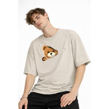 Shopwave Mn - Bear Baskılı Oversize Tişört Bej