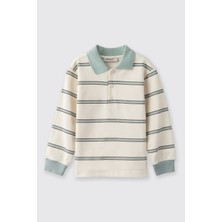 Panço Erkek Bebek Çizgili Yakalı Ekru Sweatshirt