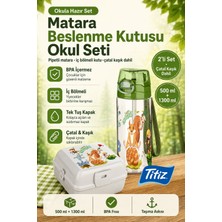 Titiz Okul Için Plastik Matara ve Çocuk Beslenme Kabı Seti 500 ml