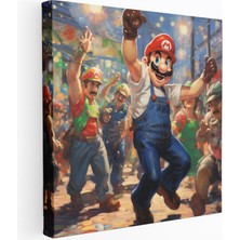 Popcas Empresyonist Mario Luigi ve Arkadaşlarının Neşeli Karnaval Dansı Canlı Neo Dekoratif Kanvas Tablo