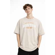 Shopwave Boston - Baskılı Oversize Tişört Bej