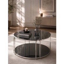 Sedaş Living Units Lenka Orta Sehpa - Raflı Füme Ayna / Füme Ayna Gümüş Ayak