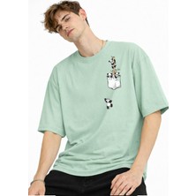 Shopwave Panda - Baskılı Oversize Tişört Su Yesılı