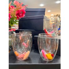 Sedosh Home Vision 4'lü Set Şeffaf Çift Cidarlı Tüylü Borosilikat Cam Bardak 350 ml - Isıyı Koruyan Büyük Boy Kahve, Çay ve Meşrubat Bardağı