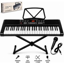 Multizone 61 Tuşlu Standlı Elektronik Dijital Işıklı Çocuk Piyanosu Mikrofonlu Başlangıç Için Demolu Keyboard Org