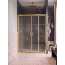 Waterline Ön Cephe 2 Sabit 2 Kayar Gold Profil Karolaj Desen 5 mm Temperli Cam H190 cm