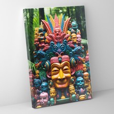 Popcasso Çok Renk Tonlu Tanrı Heykelleri Desenli Maya Sanatı ile Dekorasyon Kanvas Duvar Tablosu