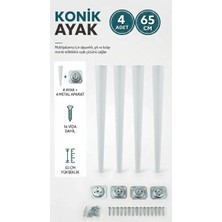 Hamadex 65 cm Beyaz Konik Ahşap Ayak – 4 Adet Ahşap Ayak + Bağlantı Aparatları