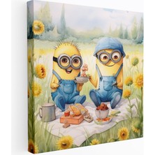 Popcasso Suluboya Piknik Temalı Minion Karakterleri Kanvas Duvar Tablosu