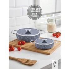 Fms Çelik Stone Duo 2'li Basık Set | 18 cm - 22 cm | Yapışmaz Yüzey | Cam Kapaklı |