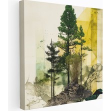 Popcasso Abstrakt Çam Ağacı Koleksiyonu Yeşil Çam Temalı Modern Sanat Unsurları Kanvas Duvar Tablosu