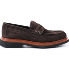 Tuna Hakiki Deri Kahverengi Süet Loafer Erkek Ayakkabı - E4724